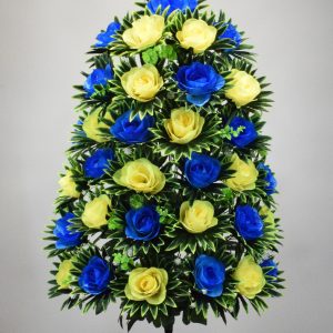 Троянда синьо- жовта мікс атласна 36 голів не прес БО-803