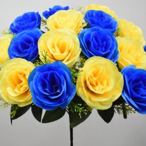 Троянда атласна жовто-синя 18 голів не прес БО-819